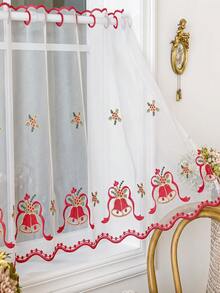 Christmas Decorative Sheer Curtains, Semi-Transparent Window Curtains With Red Christmas Pattern, Rod Pocket Light-Filtering Kitchen Window Sill Decor Half-Length Curtains, Christmas Kitchen Cafe Curtains, Suitable For Christmas Holiday Farmhouse Decor Short Curtains - White/Bell - View 5