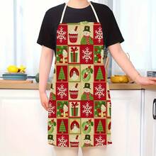 1Pc Multi Pattern Optional Christmas Themed Print Apron With Neck Strap, For Kitchen Cooking, Baking & Holiday Party Outfit - Multicolor - View 8