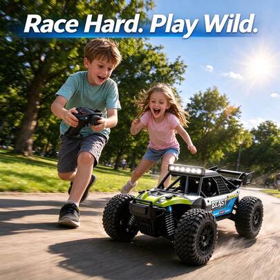 SG616 PRO BEAST RC Off-Road Car, 2.4GHz Remote Control Car With LED Headlights, Carbon Brush Motor & Independent Shock Absorber, Nylon Differential & Li-Ion Battery,Rechargeable Racing Toy Car Gift For Kids Ages 6+