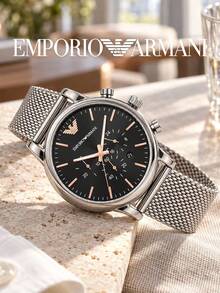 Emporio Armani AR11429 Men Business Sport Chronograph Wristwatch,Multi‑Function Sub‑Dial,Eagle Logo,Breathable Mesh Band,Quartz Timepiece For Male - Silver - View 2