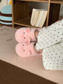 XIXITIAO Cute Pig Plush Slide Slippers, Kawaii Style, Soft Sole Comfy House Slippers For Men Women Fall Winter - Pink - View 9