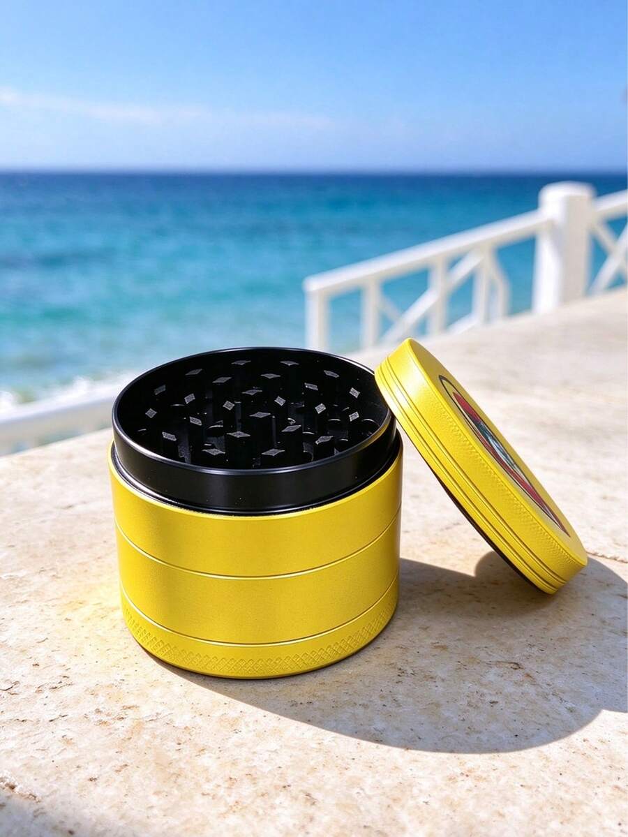 1pc Cartoon Dog Print Grinder, Bright Yellow Shell Portable Design, Niche Creative Smoking Accessory - View 1