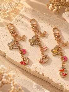 HAILIAN Gold Butterfly Heart Rhinestone Chain Bag Charm, Women's Girly Korean Y2K Keychain, Multi-Pendant Backpack Handbag Decoration, Birthday Gift - Multicolor - View 11