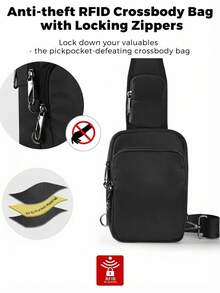 NEWHEY Men's Anti-Theft Chest Bag, Crossbody Bag, Unisex Small Shoulder Bag With Zipper Lock And RFID Anti-Theft Function - Multicolor - View 6
