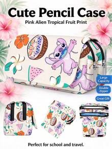 Lilo & Stitch Stitch & Angel Large Capacity Pencil Case, Storage Bag, Blue Space Dog Character, Skateboard Pattern, Yellow, Party, Balloon, Fireworks Design, Stationery, Storage, Travel, School, Gift, Fashion, Cute, Waterproof, Zipper, Handle, Durable, Convenient, Perfect Fit - Multicolor - View 11