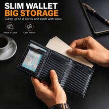 Fashion Pop-Up Wallet Straw Pattern PU Leather Anti-Theft Card Holder Carbon Fiber Ultra-Fine Synthetic Leather RFID Blocking Metal Bank Card Sleeve Coin Purse - Orange - View 3