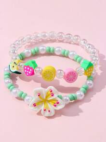 24pcs/Set Children's Beaded Flower Bracelets, Random Colors, Cute Girls Bracelets, Daily Holiday Party Accessories, Birthday Gift - Multicolor - View 9