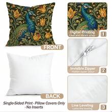 4pcs/1pc Vintage Floral Peacock Pattern Pillow Case Without Insert, Single-Sided Printed Pillow Case, Suitable For Living Room Bedroom Home Decor, All Season Pillow Case - Multicolor - View 4