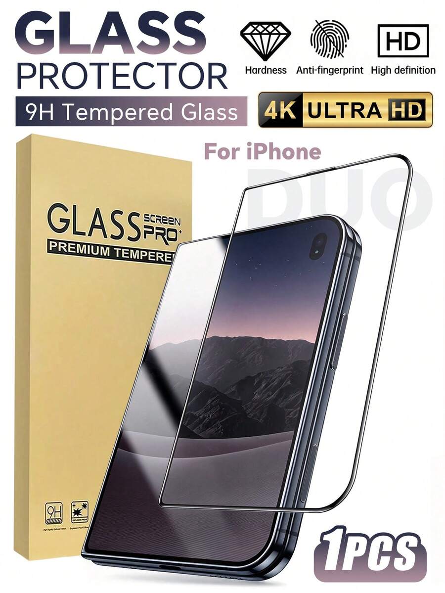 1入 [2026新款] 9H+ 絲印 HD 鋼化玻璃螢幕保護貼，相容 iPhone Duo/18 Pro Max/18 Pro/17 Pro Max/17 Air/17 Pro/17/16 Pro Max/16 Pro/16/15/14/13/12/11 Pro Max，黑色邊框，全螢幕覆蓋，防刮耐磨、防碎、無氣泡、易安裝