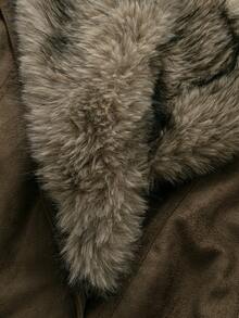 Fashionable Slouchy Faux Fur Long Sleeve Jacket - Grayish Brown - View 5