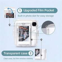 Ốp bảo vệ trong suốt cho máy ảnh Fujifilm Mini 13 (màu xanh Lagoon) | Túi bảo vệ máy ảnh Mini 13 bằng nhựa cứng PC trong suốt, kèm sticker dễ thương và dây đeo vai điều chỉnh được, không bao gồm máy ảnh - Xem 2