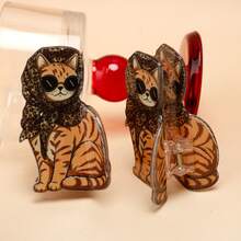 1pc Leopard Print Headscarf Fashion Glasses Cat Hair Clip Cartoon PVC Shark Claw Clip For Girls - Brown - View 12