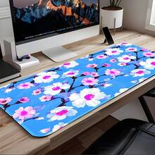 1pc Blue Background Pink & White Floral Pattern Large Extended Gaming Mouse Pad, Non-Slip Rubber Bottom, Stitched Edge Design, Keyboard & Mouse Pad, Suitable For Office, Home, Gaming, Study, Perfect Gift For Friends, Teenagers, Gamers - View 3