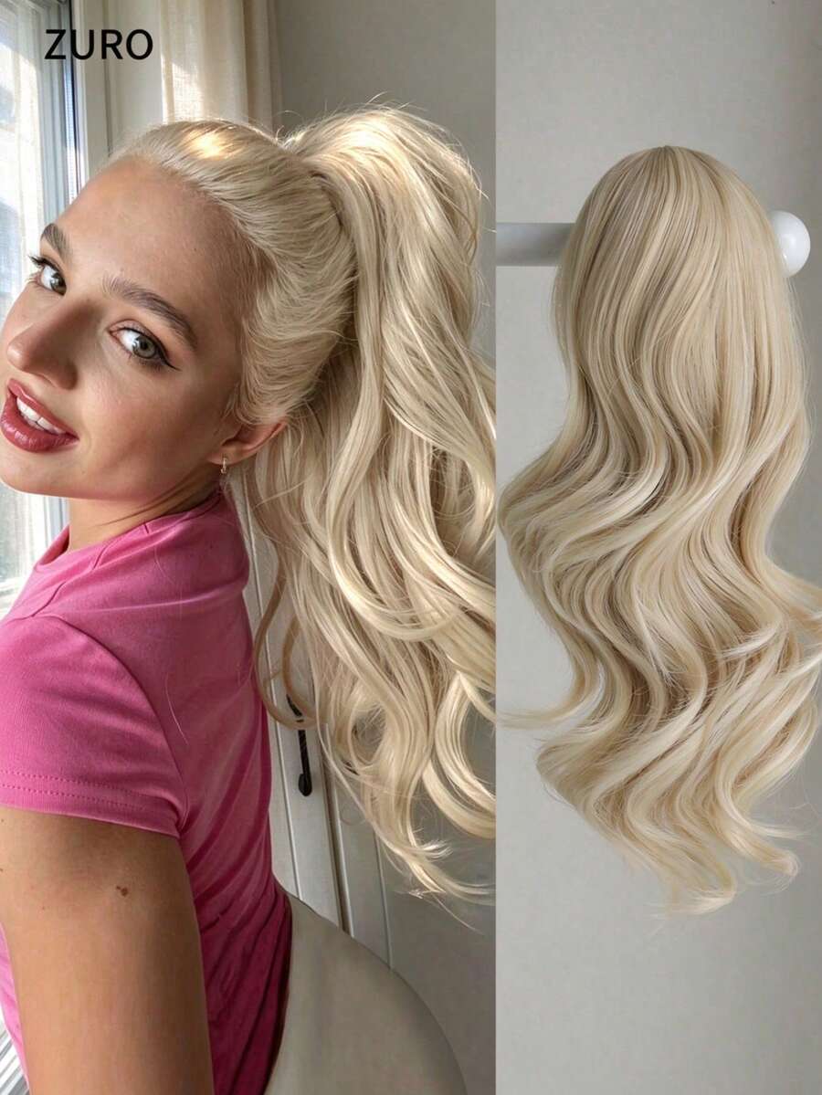 HEYPINK Claw-Shaped Ponytail Hair Extension, Gold, 18-20 Inches Long, Deep Wave Curl, Heat-Resistant Synthetic Fiber Ponytail Wig, Suitable For Women And Girls Daily Wear