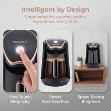SOKANY Turkish Coffee Maker, Electric Coffee Pot With One-Touch Control, Anti-Overflow Sensor, Compact Design, Fast Brewing, For Turkish Coffee, Home Office, Black With Rose Gold Trim - Black - View 3