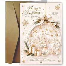 1pc Exquisite And Beautiful Christmas Card, Featuring A Three-Dimensional Winter Town Surrounded By Golden Snowflakes And Gift Boxes, Adorned With Flying Reindeer, And Printed With The Text "Merry Christmas." Suitable For Giving To Friends - Sets - View 4