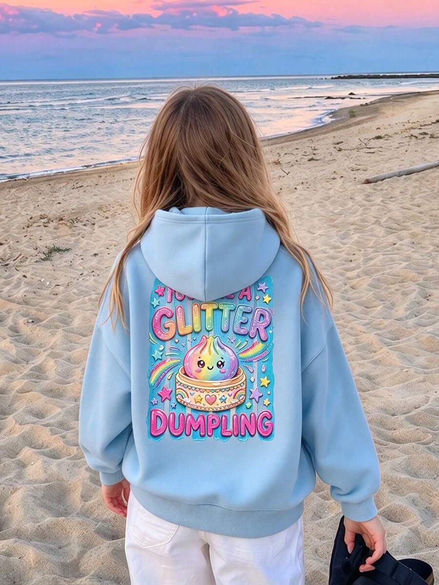 Big Girls Hooded Sweatshirt, Sequin Dumpling Rainbow Cartoon Back Print ...