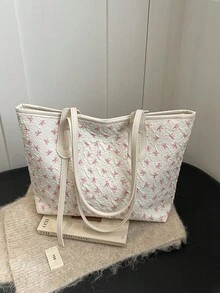 歐美跨境大容量日常通勤印花學生校園休閒手提托特肩背腋下包 - 白色 - 查看 7