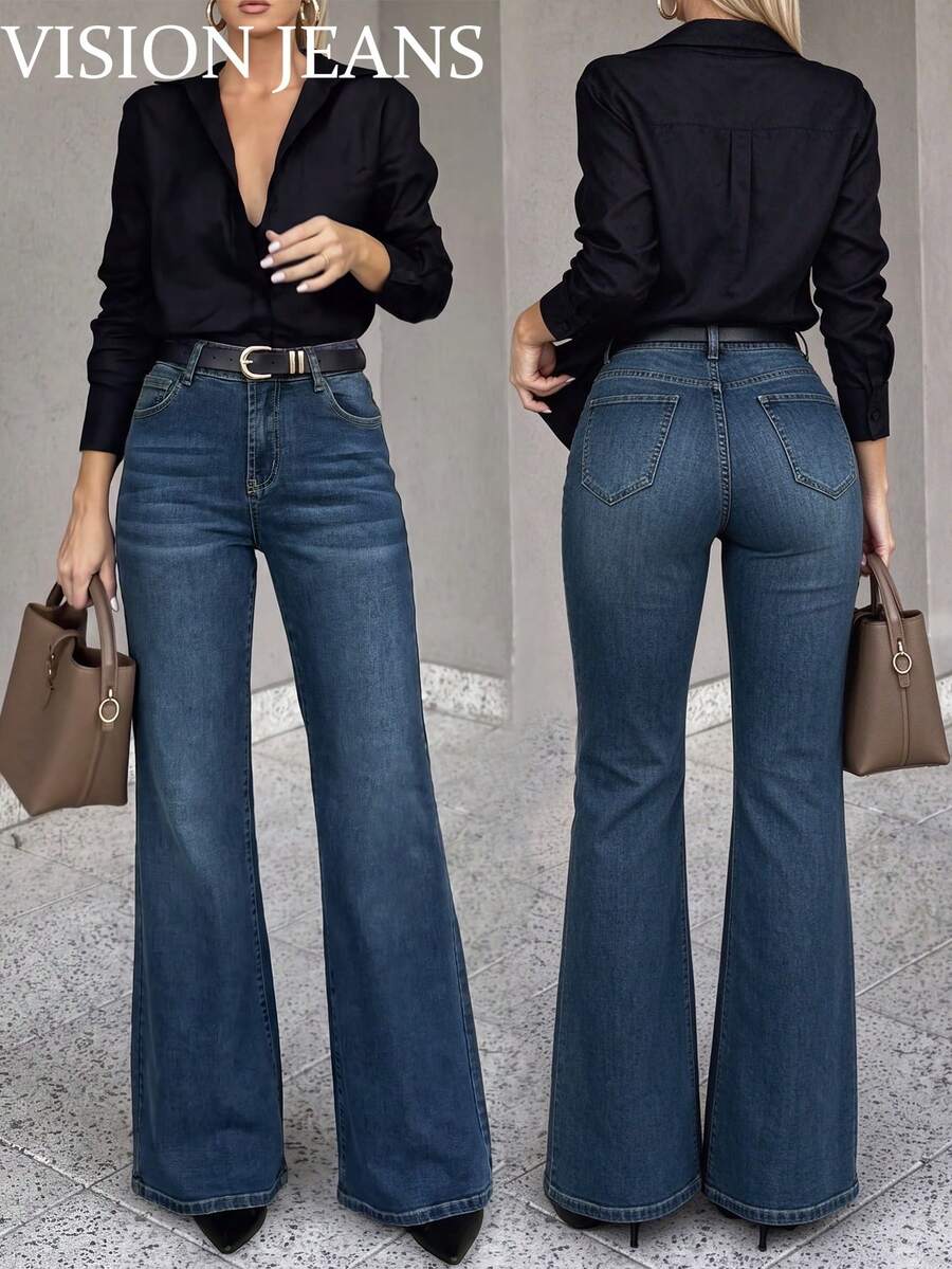 Women's Pocket Flare Leg Fashion Casual Denim Jeans