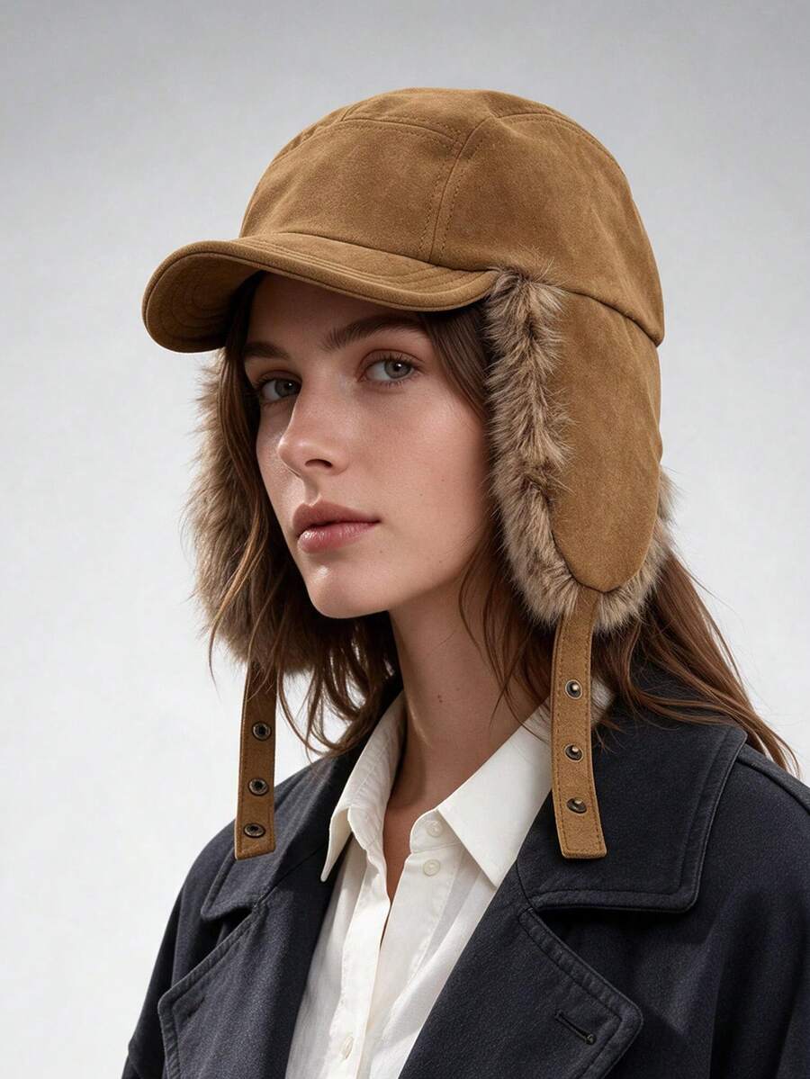 1pc Unisex Couple Solid Color Distressed Earflap Trapper Hat, Thickened Warm Windproof Cold-Proof Flight Cap, Dad Hat Baseball Cap Baseball Cap, Outdoor Cycling Skiing Ear Cover, Multi-Functional Winter Accessory, Elegant Holiday Gift - Item 1 - View 1