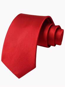 1PC Solid Color Men's Tie, Diagonal Ribbed Business Formal Handmade Tie, (6cm Wide) - Red - View 1