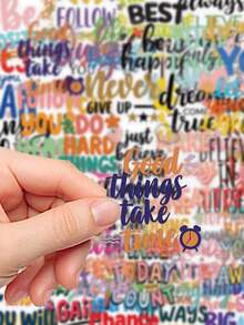 50Pcs Positive Affirmation Motivational Quote PET Stickers, Colorful English Slogan Waterproof Transparent Decals For Journal Scrapbook Phone Laptop Water Bottle DIY Decor - one-size - View 5