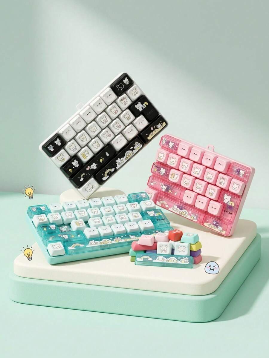 Cute Bear Mechanical Key-Style 26-Key Keyboard Stress Relief Toy, Soft Press Buttons To Relieve Stress And Anxiety, Portable Bag Charm Keychain Accessory, Novel Relaxation Gift (Random Style And Color, 1pc)