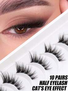 10 Pairs Half Cat Eye False Eyelashes Set, Lightweight V-Shaped Outer ...