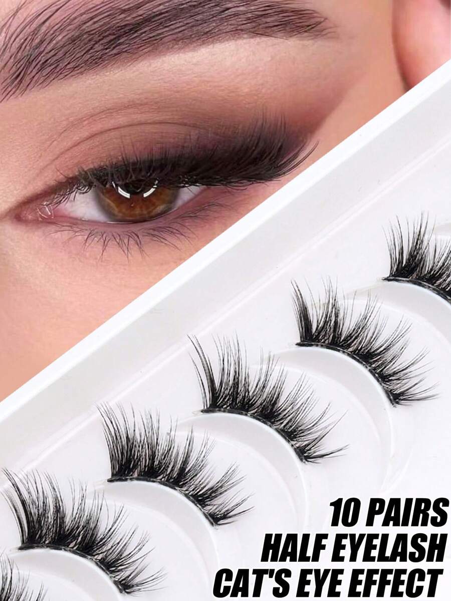 10 Pairs Half Cat Eye False Eyelashes Set, Lightweight V-Shaped Outer ...