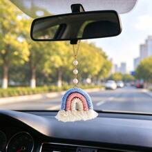 Cute Woven Rainbow Hanging Ornament, Car Rearview Mirror Pendant, Car Interior Decoration, Christmas Gift For Family And Friends - Rainbow - View 5