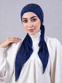 1pc Instant Triangle Hijab One-Piece Tie-Up Rhinestone Triangular Headscarf. Quick Wrap, Non-Slip. No Underscarf Or Folding Required. Suitable For Daily Wear, Prayer And Travel - Multicolor - View 7