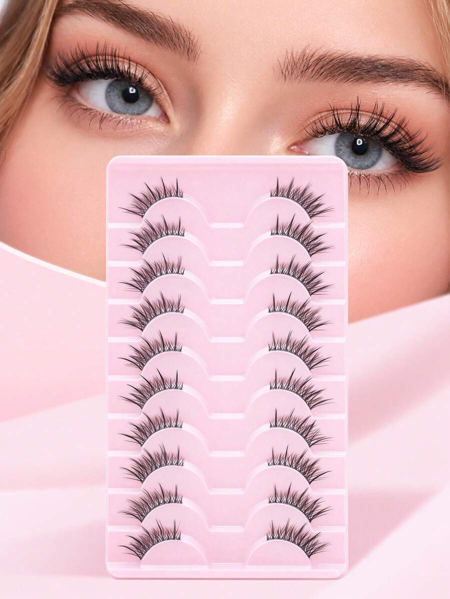 10 Pairs Glue-On Cat Eye Clump False Eyelashes, Short Soft 3D Mink Fur Fake Lashes, Daily Natural Makeup Eyelashes - View 1
