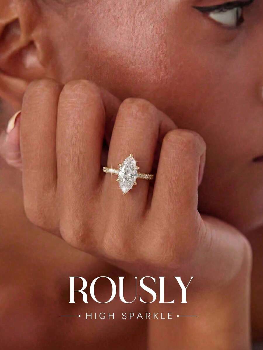 1pc Women's Elegant Exquisite 6-Prong Rhinestone Ring, 2-3-5 Carat, Vintage Party Birthday Gift Fashion Jewelry