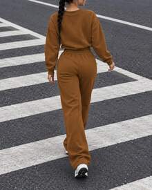 Women Two-Piece Outfits - Camel - View 4