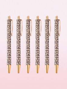 (Available In 9pcs, 6pcs Or 3/1pc Set) Leopard Print Ballpoint Pen Set; 3pcs/Set, Featuring A Click Design And Minimalist Printed Style. Suitable For Daily Writing And Journaling, As Well As An Ideal Gift For Weddings, Valentine's Day Or Back-To-School Season. - Brown Leopard Print - View 8