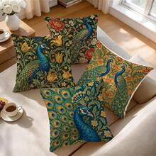 4pcs/1pc Vintage Floral Peacock Pattern Pillow Case Without Insert, Single-Sided Printed Pillow Case, Suitable For Living Room Bedroom Home Decor, All Season Pillow Case - Multicolor - View 6