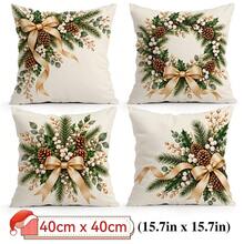 4pcs/1pc Christmas Holly & Pine Cone Pattern Pillow Case, No Insert, Single-Sided Printed Pillow Case, Suitable For Living Room, Bedroom, Home Decor, All Season Pillow Case - Multicolor - View 11