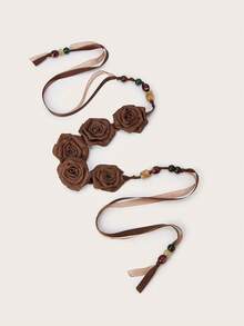 1pc Bohemian Woven Waist Rope For Women, Retro Ribbon Belt, Versatile Decor Accessory For Dresses - Multicolor - View 3