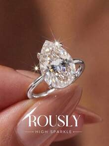 1pc 1ct-2ct 4ct Sparkling 4-Prong Pear-Shaped Engagement Ring, Women's Promise Ring, Wedding Ring, Exquisite Jewelry Gift - Silver - View 2