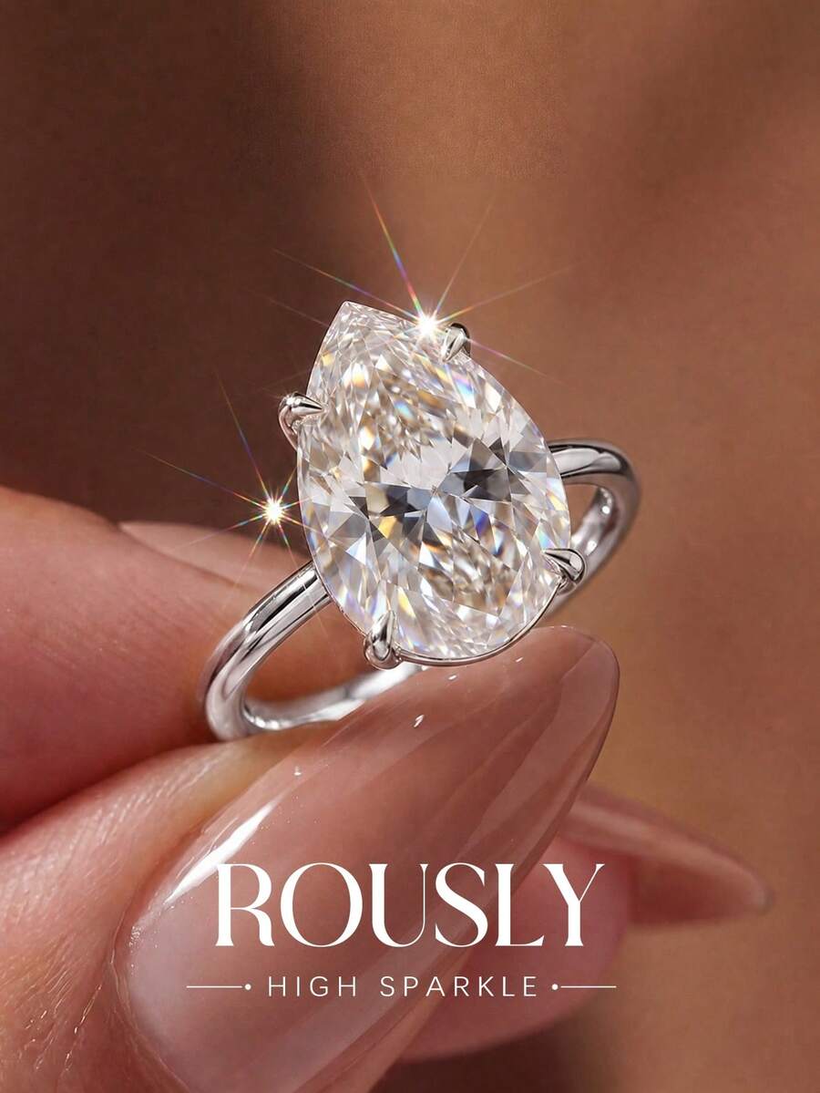 1pc 1ct-2ct 4ct Sparkling 4-Prong Pear-Shaped Engagement Ring, Women's Promise Ring, Wedding Ring, Exquisite Jewelry Gift