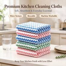 Bộ 6 khăn lau bếp sợi microfiber siêu thấm hút, khăn lau bát đĩa và mặt bếp hình vuông kẻ sọc, phong cách hiện đại dễ làm sạch, màu xanh hồng và xanh lá, chỉ giặt tay - Đa màu-Màu ngẫu nhiên - Xem 10