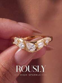 1pc Classic Zirconia Ring, Women's Jewelry, Party Gift, Birthday Gift, Daily Wear - Two Rings With Diamonds - View 2
