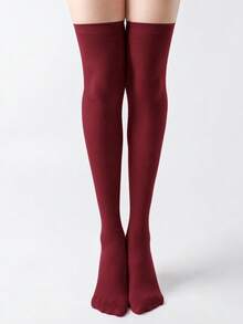 1 Pair Women's Solid Color Thigh High Socks, Soft Stretch Thigh High Stockings, Preppy Lolita Style For Fall Outfits, Cosplay & Daily Wear - Multicolor - View 16