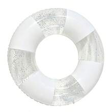 Large Adult Inflatable Swim Ring With Handle - Pool Party Inflatable Float Lounger For Pool Lake Beach Adult Gold Inflatable Raft Glitter Transparent Inflatable Swim Ring With Handles, White Patchwork Pool Float Tube For Adults Kids, - White - View 5