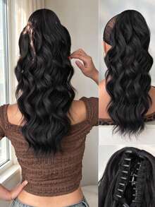 HEYPINK 18 Inch Black Wavy Heat-Resistant Synthetic Fiber Ponytail Hair Clip, Suitable For Women's Party And Daily Wear - Black - View 10