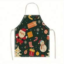 1Pc Multi Pattern Optional Christmas Themed Print Apron With Neck Strap, For Kitchen Cooking, Baking & Holiday Party Outfit - Multicolor - View 7