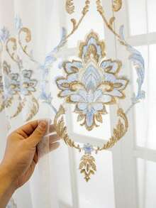 1PC Grommet Top European Style High-End Embroidered Sheer Curtain, Blue And White Wedding Style Vintage Classic Window Sheer For Living Room, Balcony, Bedroom - Multicolor - View 8