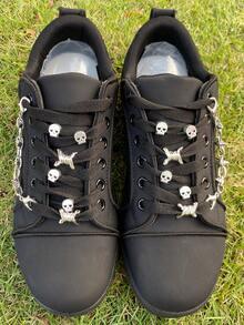 14pcs Skull & Thorn Shoe Charms, DIY Detachable Shoe Decorations ABS Rivet Chain Shoe Accessories Suitable For Wooden Clogs, Women's Sandals, Slippers, Beach Shoes, Holiday Gift - Silver - View 2