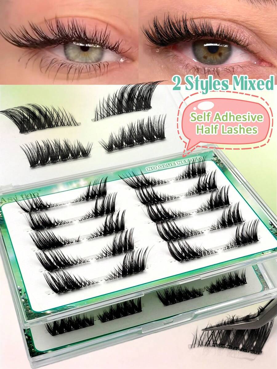 Asiteo 20 Pairs Glue-Free Design Half Eye Cat Eye Kitten Eye Eyelashes ...
