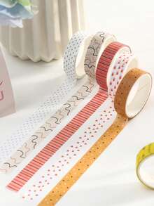 Washi Tape Set, 5 Rolls Geometric Pattern Stripe Grid Decorative Masking Tape For Scrapbooking Journaling DIY Crafts, Stationery Art Supplies Decoration - Sets - View 6